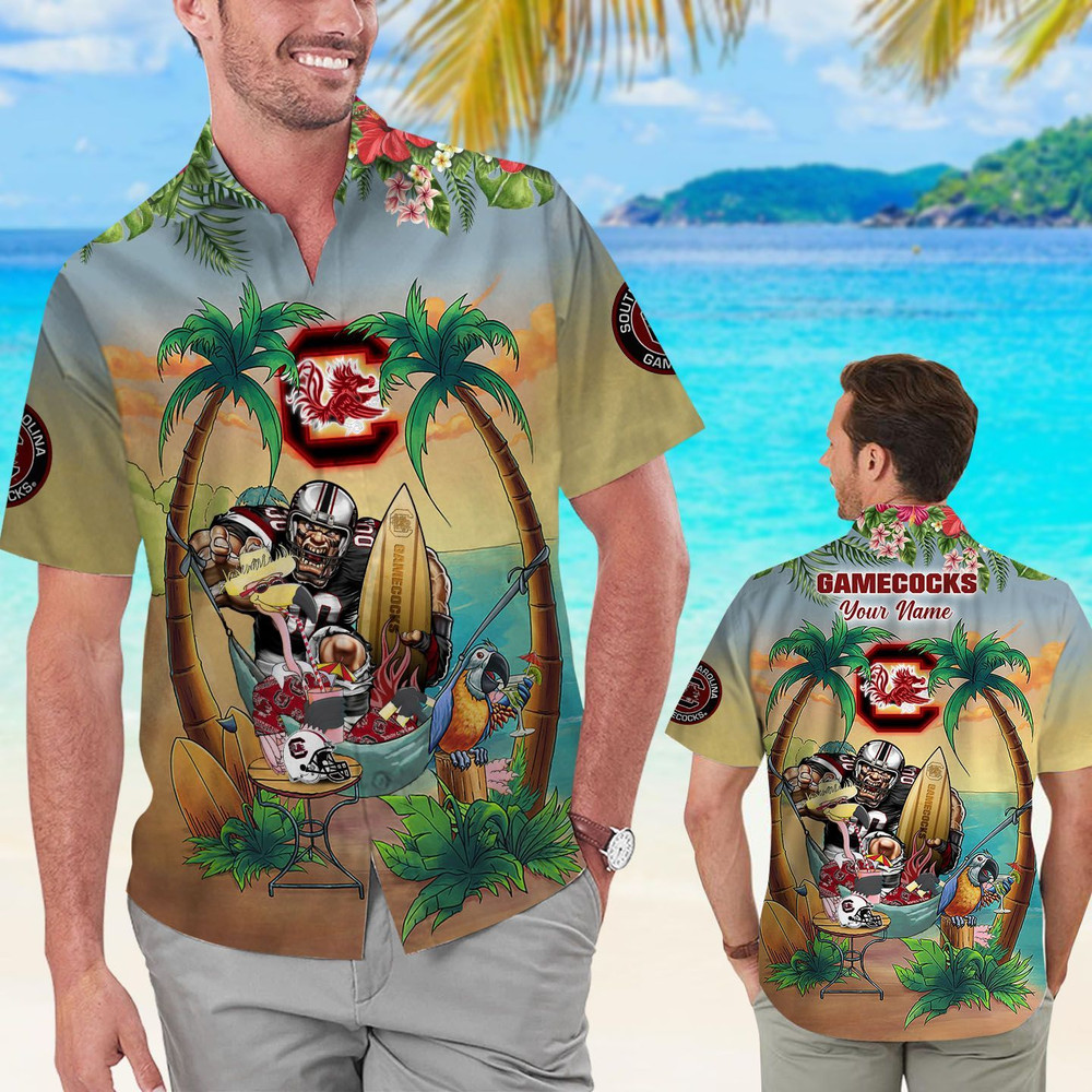 Personalized South Carolina Gamecocks Flamingo Parrot Hawaiian Shirt Hot Trendy Summer 2024