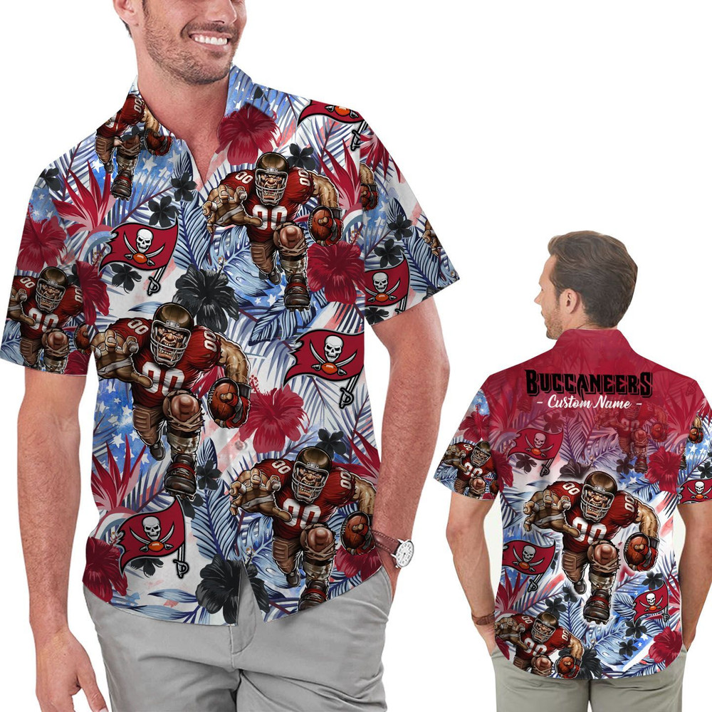 Personalized Tampa Bay Buccaneers Tropical Floral America Flag Hawaiian Shirt Hot Trendy Summer 2024