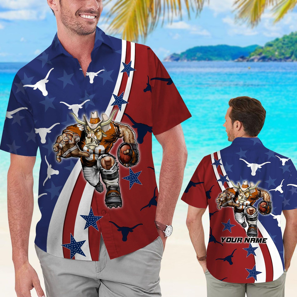 Personalized Texas Longhorns American Flag Hawaiian Shirt Hot Trendy Summer 2024