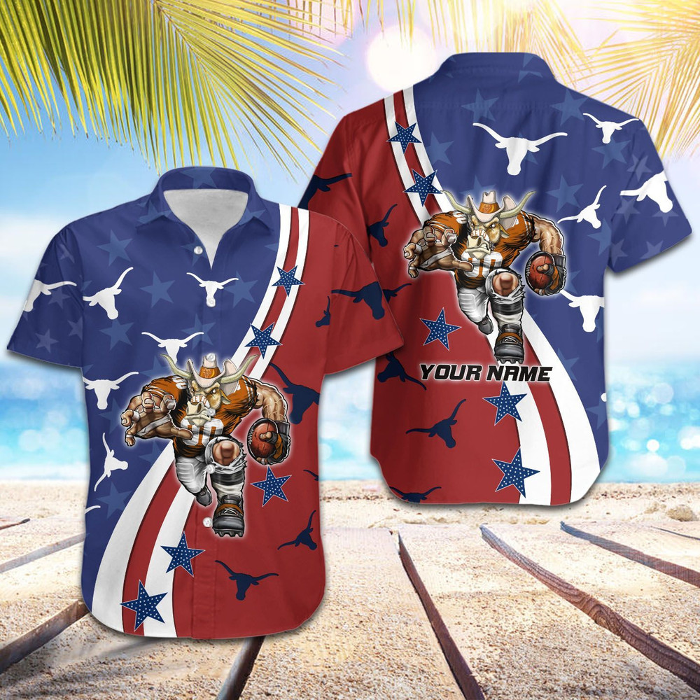 Personalized Texas Longhorns American Flag Hawaiian Shirt Hot Trendy Summer 2024