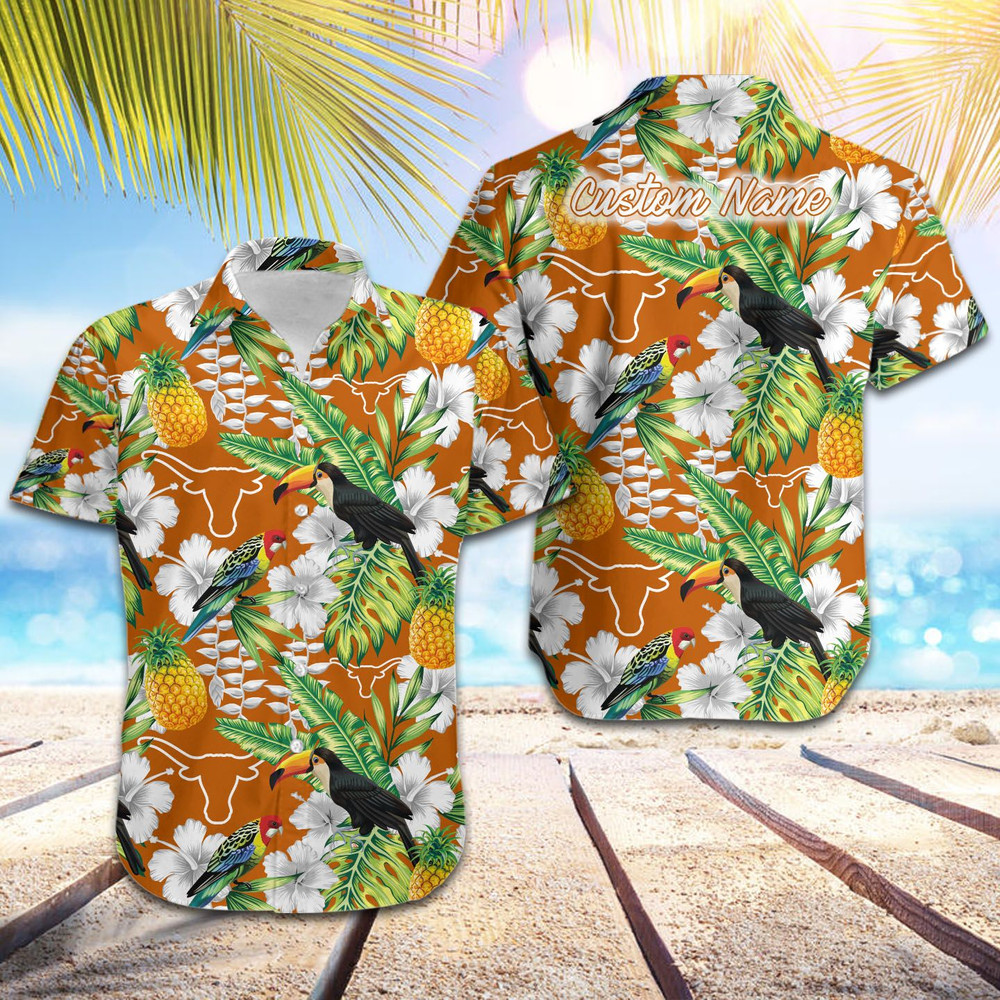 Personalized Texas Longhorns Parrot Floral Tropical Hawaiian Shirt Hot Trendy Summer 2024