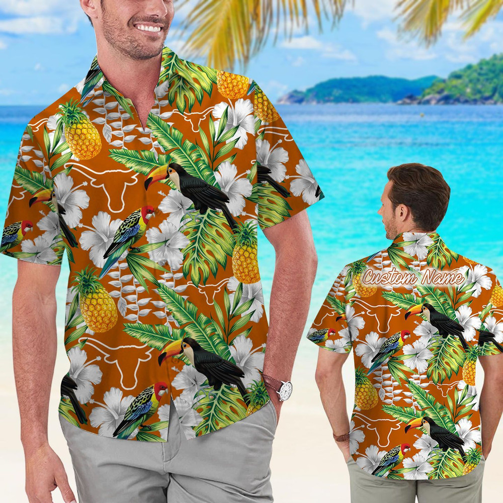 Personalized Texas Longhorns Parrot Floral Tropical Hawaiian Shirt Hot Trendy Summer 2024