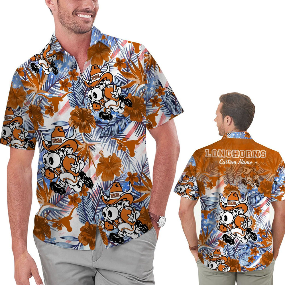 Personalized Texas Longhorns Tropical Floral America Flag Hawaiian Shirt Hot Trendy Summer 2024