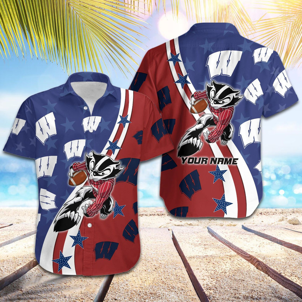 Personalized Wisconsin Badgers American Flag Hawaiian Shirt Hot Trendy Summer 2024