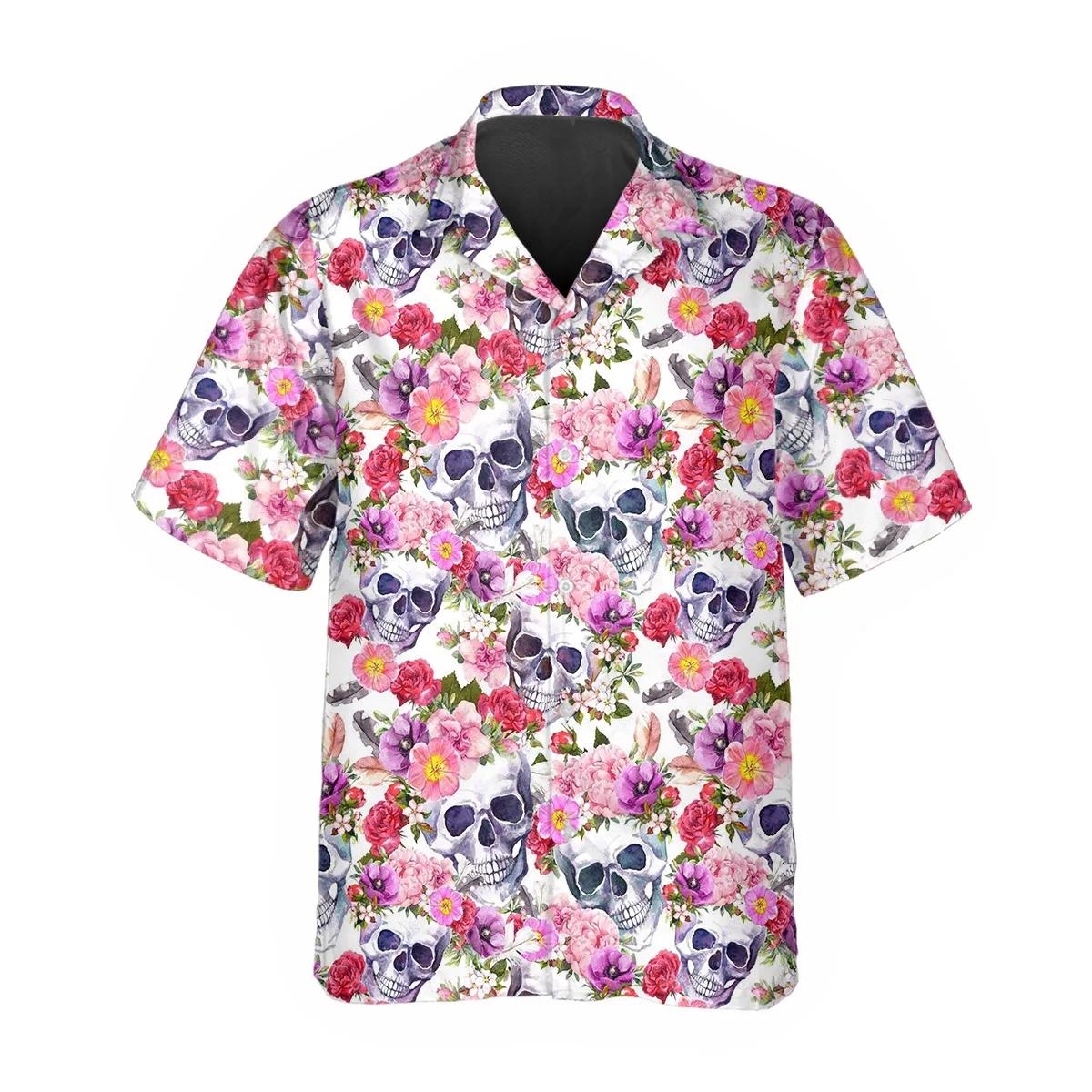 Pink Blossom Flowers Skull Hawaiian Shirt – Best Clothing For You