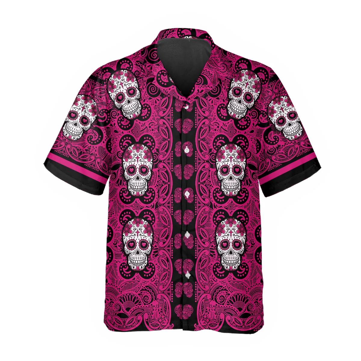 Pink Pattern Color Skull Hawaiian Shirt – Best Clothing For You