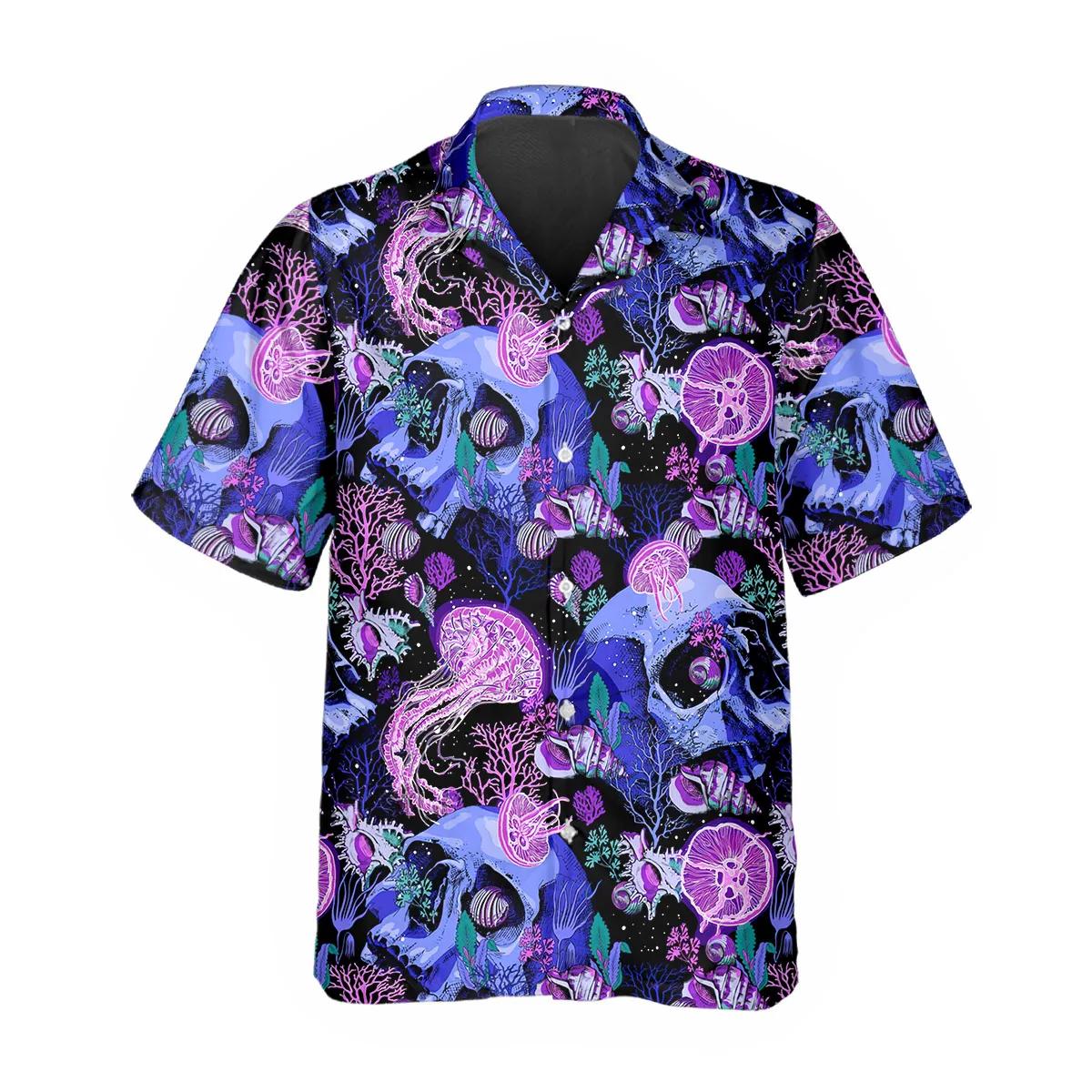 Purple Jellyfish Skull Hawaiian Shirt, Hawaiian Button Up Shirt, Tropical Shirts For Men – Best Clothing For You