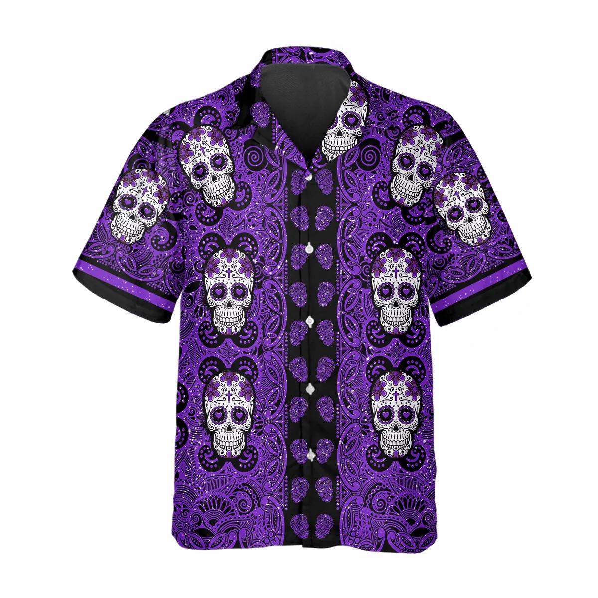 Purple Pattern Color Skull Hawaiian Shirt – Best Clothing For You