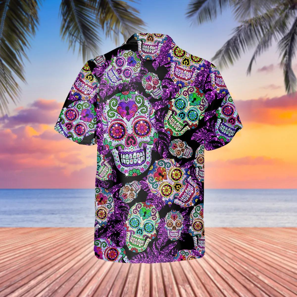 Purple Sugar Skull Hawaiian Shirt – Best Clothing For You