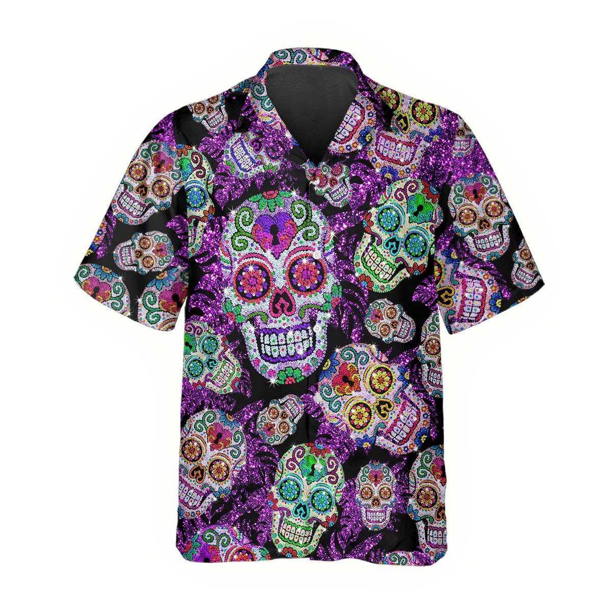 Purple Sugar Skull Hawaiian Shirt – Best Clothing For You