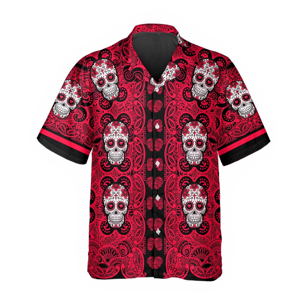 Red Pattern Color Skull Hawaiian Shirt – Best Clothing For You