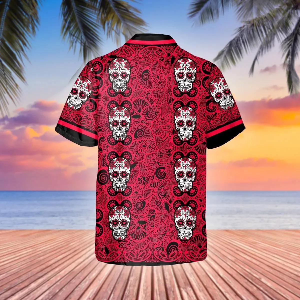 Red Pattern Color Skull Hawaiian Shirt – Best Clothing For You