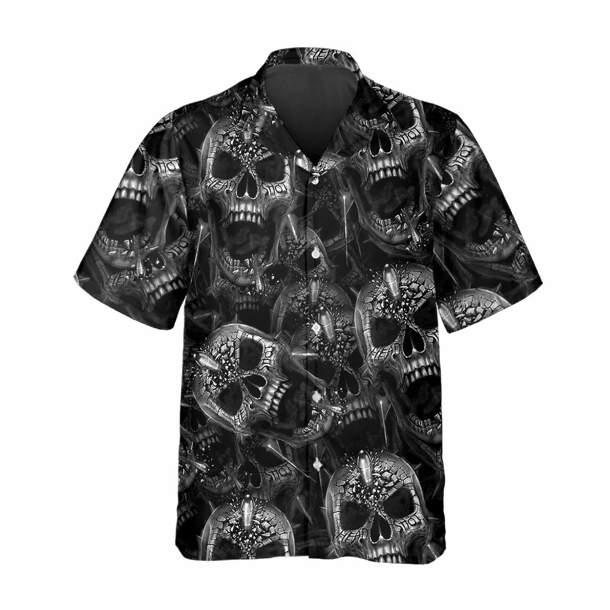 Scary Dark Skull Pile Hawaiian Shirt, Hawaiian Button Up Shirt, Tropical Shirts For Men – Best Clothing For You