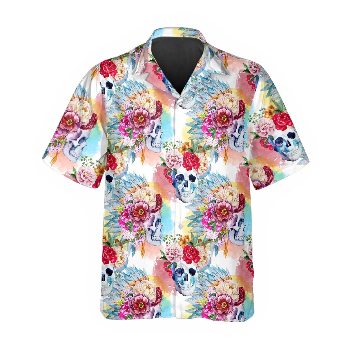 Skull With Colorful Flowers Hawaiian Shirt – Best Clothing For You