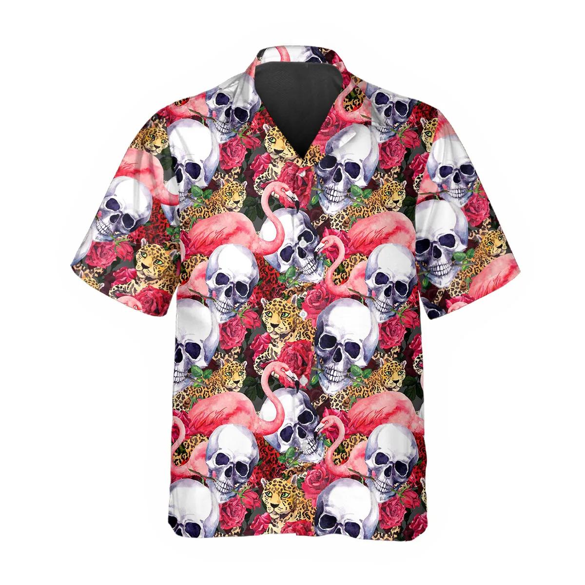 Skull With Flamingo And Leopard Hawaiian Shirt – Best Clothing For You