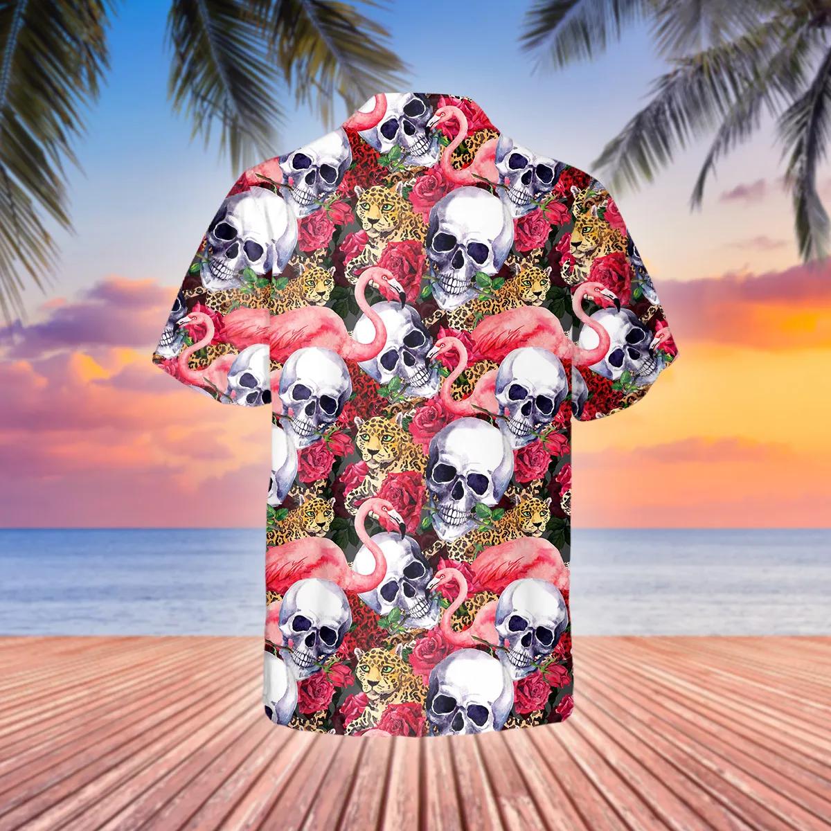 Skull With Flamingo And Leopard Hawaiian Shirt – Best Clothing For You