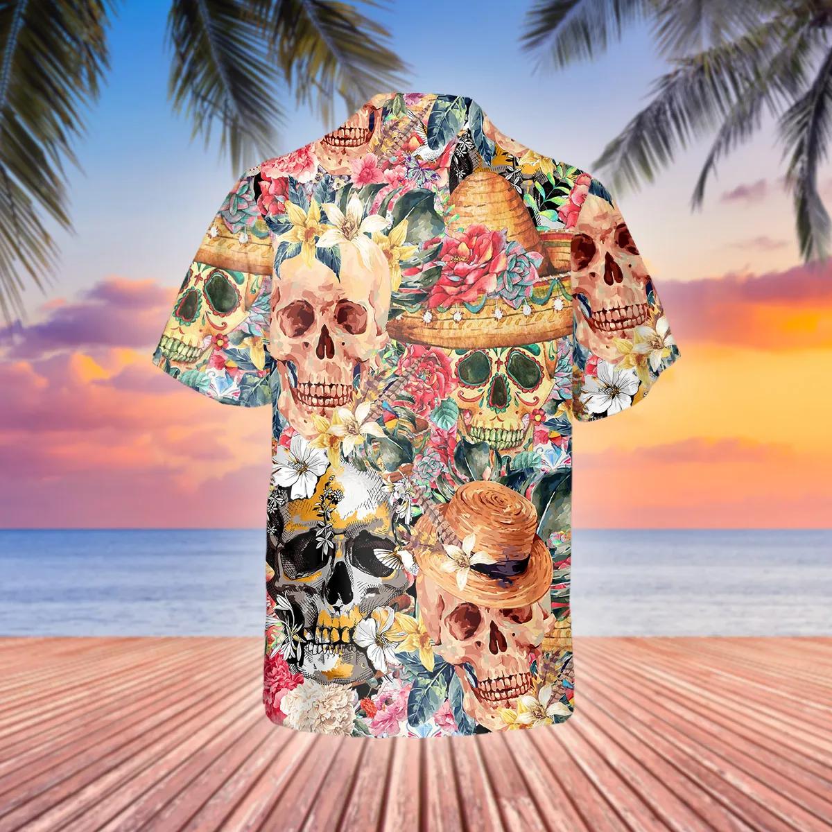 Skull With Flowers Hawaiian Shirt, Hawaiian Button Up Shirt, Tropical Shirts For Men – Best Clothing For You