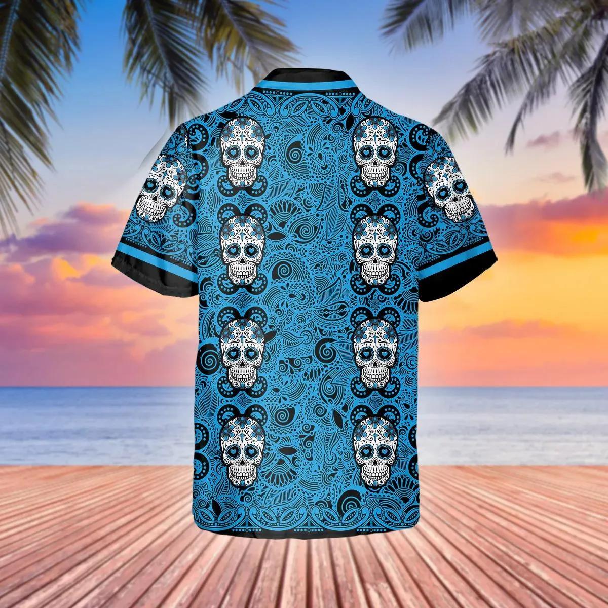 Sky Blue Pattern Color Skull Hawaiian Shirt – Best Clothing For You