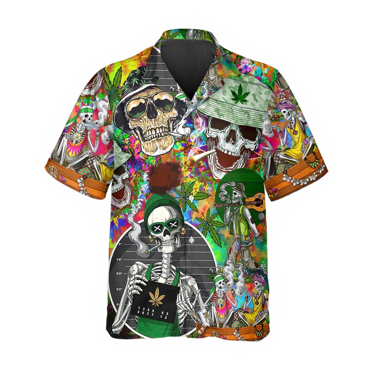 Stoner Smoking Skull Hawaiian Shirt, Hawaiian Button Up Shirt, Tropical Shirts For Men – Best Clothing For You