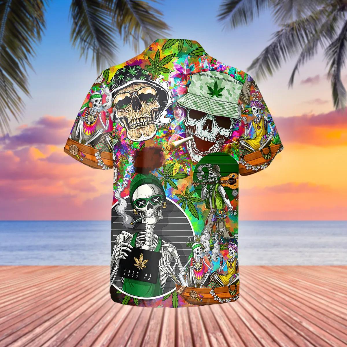 Stoner Smoking Skull Hawaiian Shirt, Hawaiian Button Up Shirt, Tropical Shirts For Men – Best Clothing For You