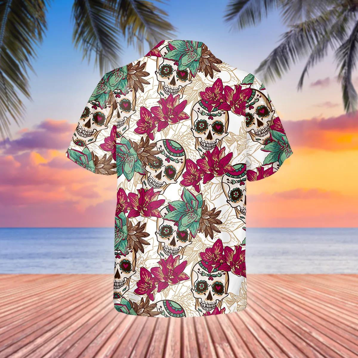 Summer Sugar Skull Hawaiian Shirt, Hawaiian Button Up Shirt, Tropical Shirts For Men – Best Clothing For You