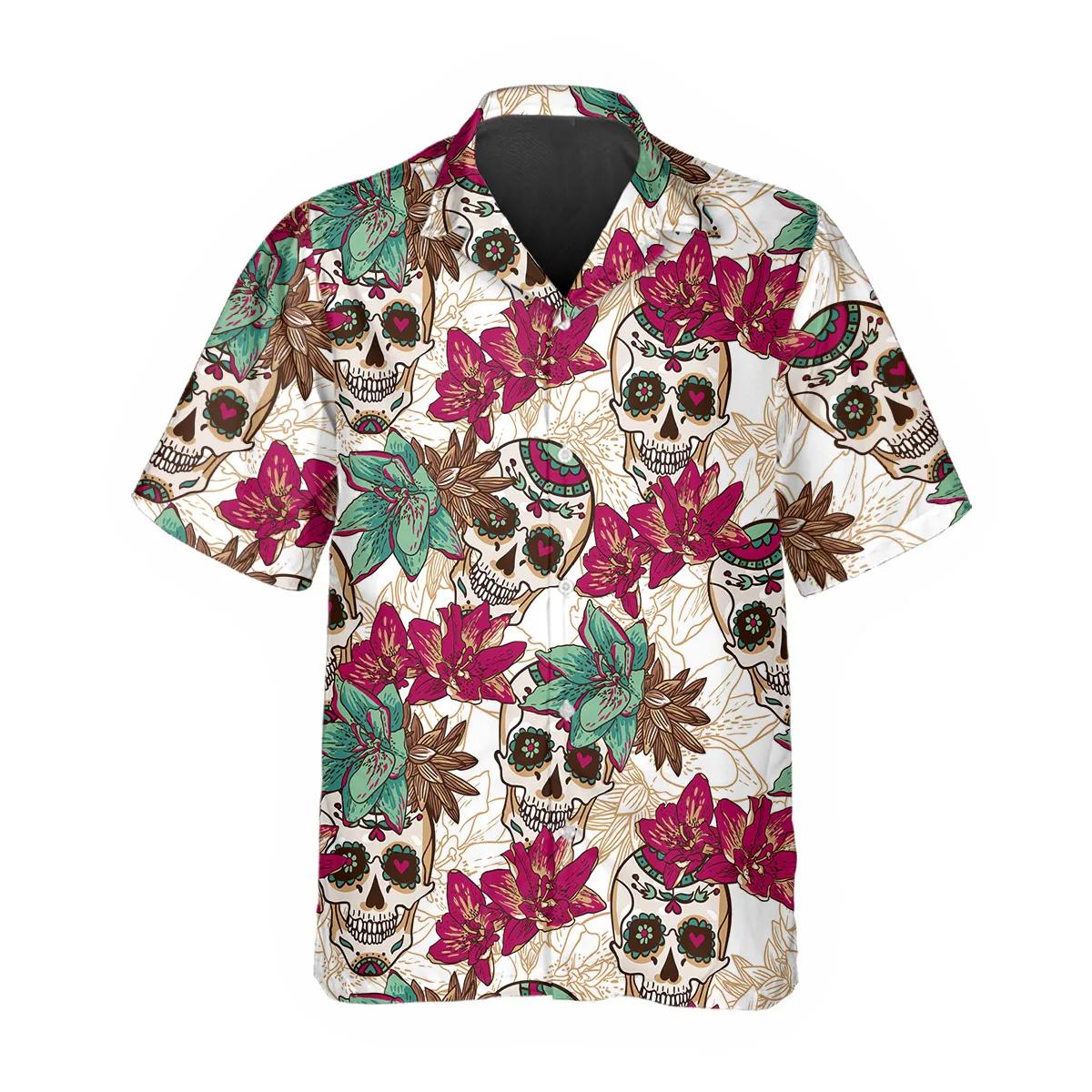 Summer Sugar Skull Hawaiian Shirt, Hawaiian Button Up Shirt, Tropical Shirts For Men – Best Clothing For You