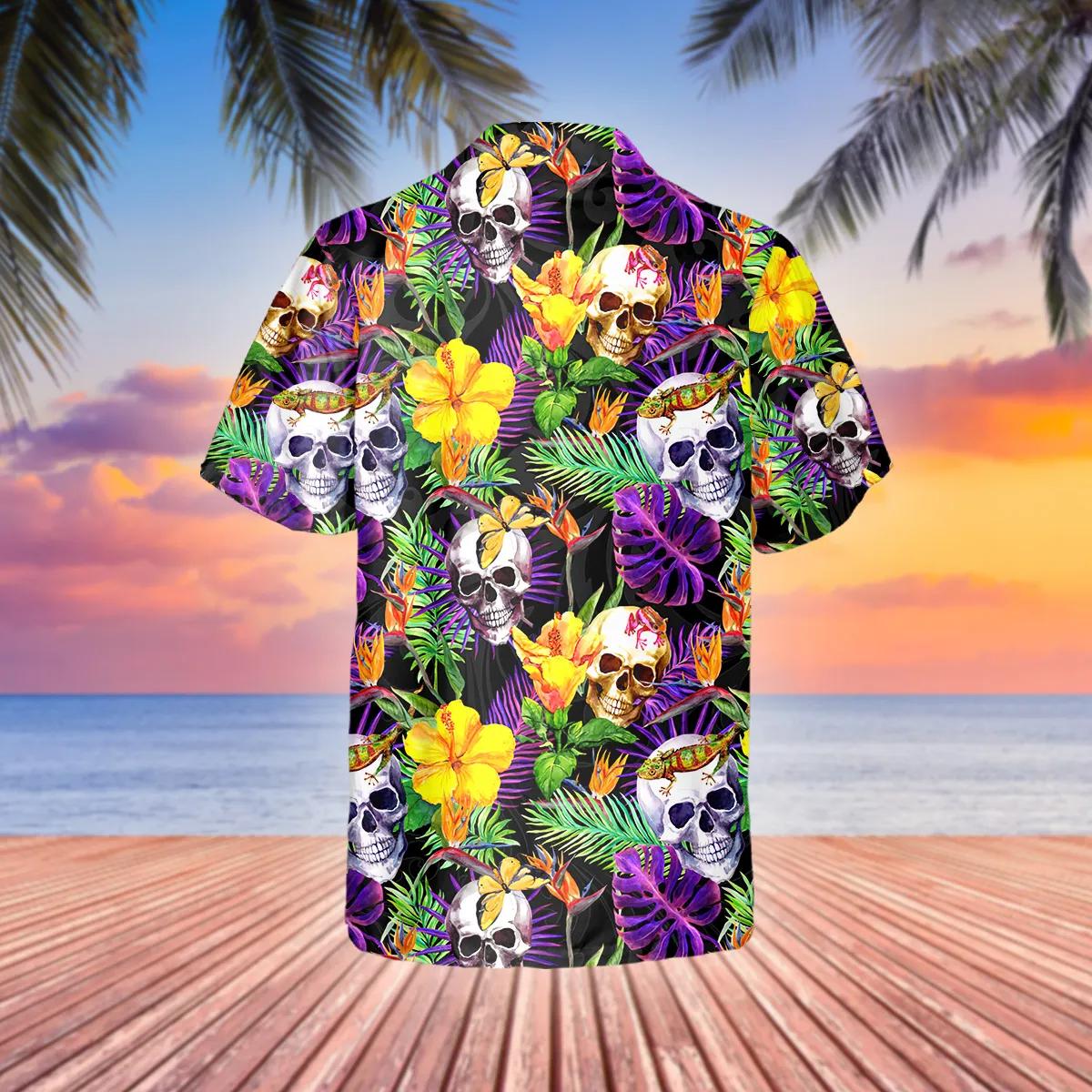 Tropical Floral Skull Hawaiian Shirt, Hawaiian Button Up Shirt, Tropical Shirts For Men – Best Clothing For You