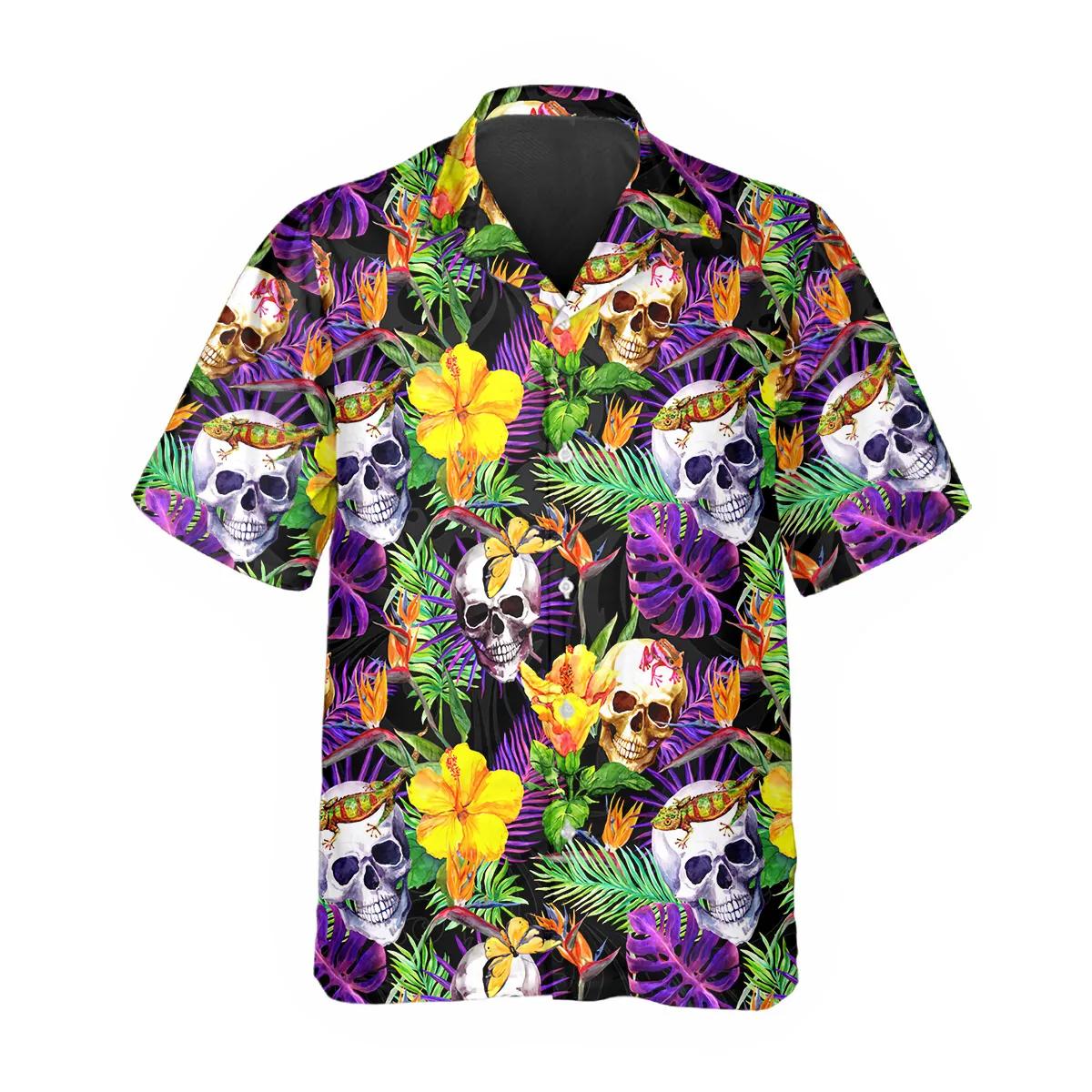 Tropical Floral Skull Hawaiian Shirt, Hawaiian Button Up Shirt, Tropical Shirts For Men – Best Clothing For You