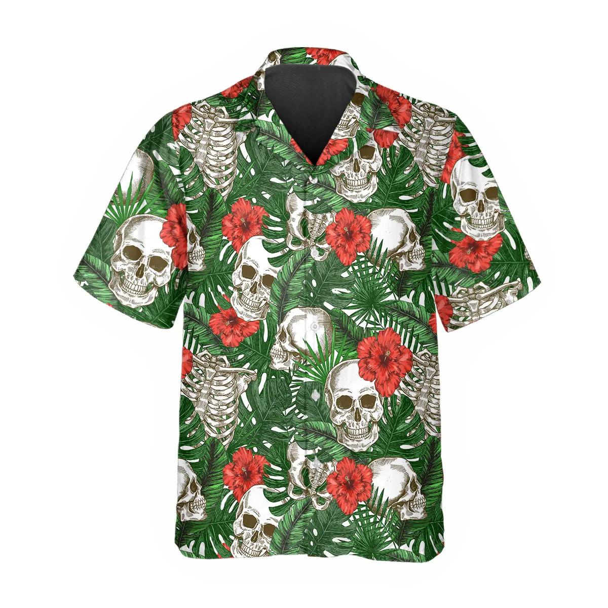 Tropical Skeleton Skull Hawaiian Shirt, Hawaiian Button Up Shirt, Tropical Shirts For Men – Best Clothing For You