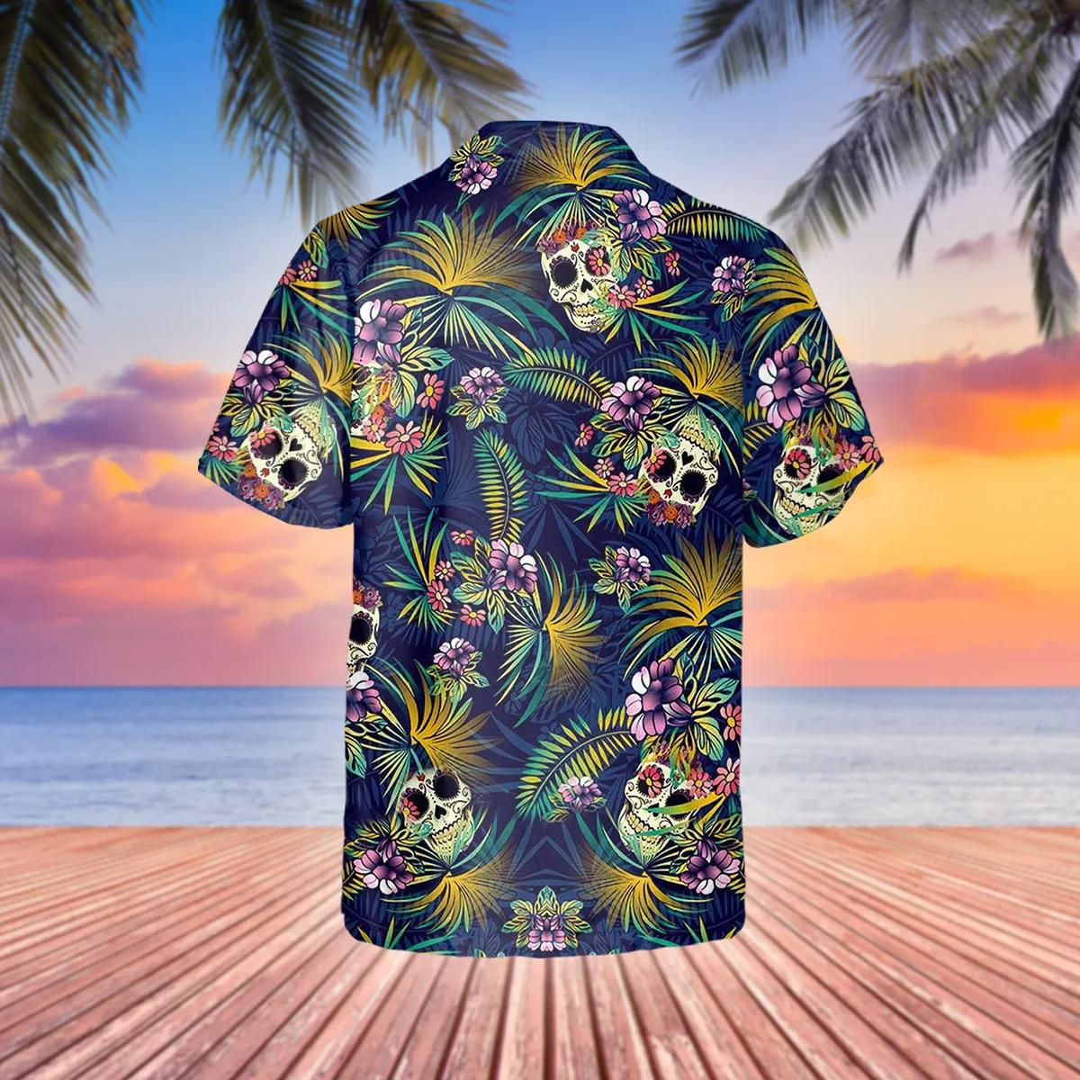 Tropical Sugar Skull Hawaiian Shirt, Hawaiian Button Up Shirt, Tropical Shirts For Men – Best Clothing For You