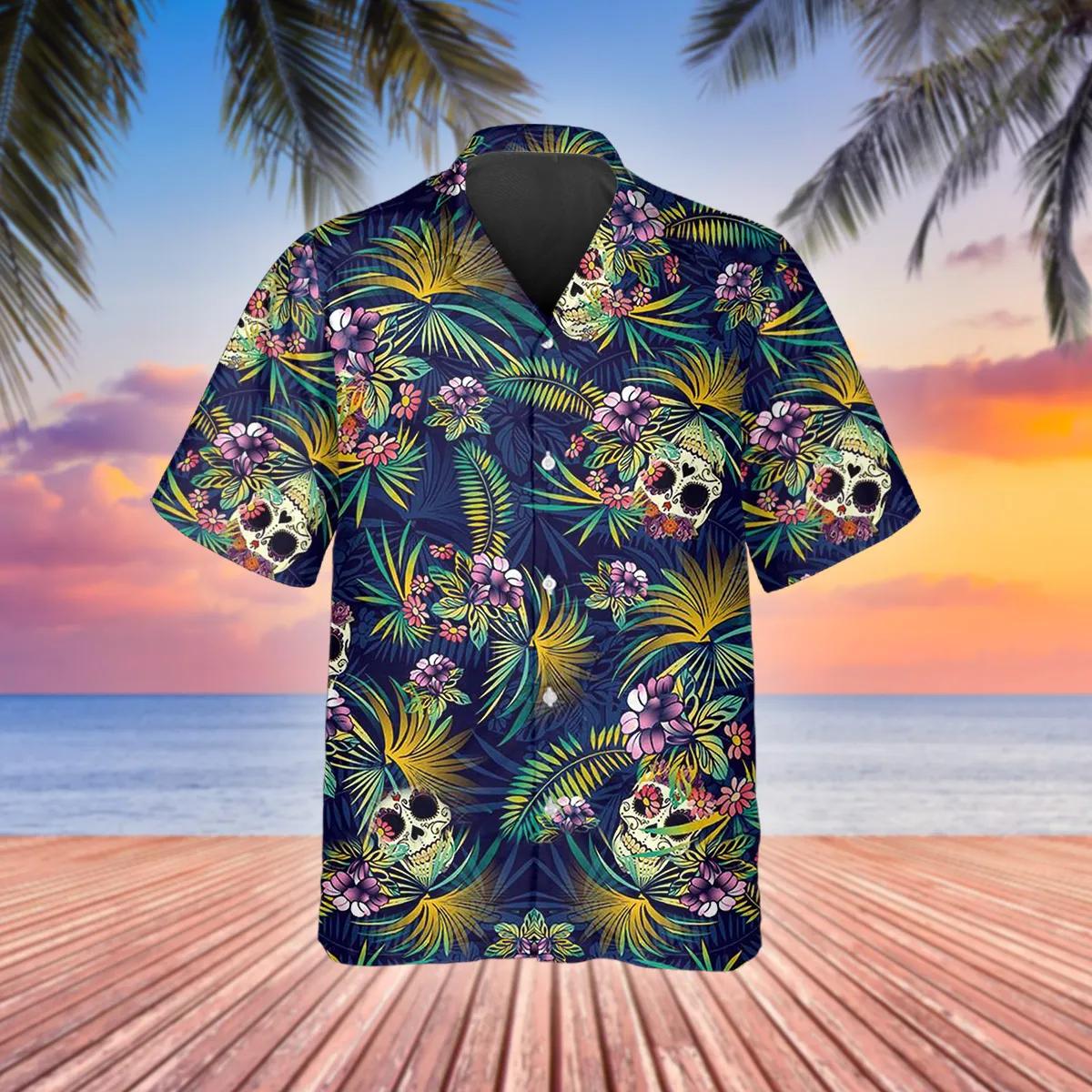 Tropical Sugar Skull Hawaiian Shirt, Hawaiian Button Up Shirt, Tropical Shirts For Men – Best Clothing For You