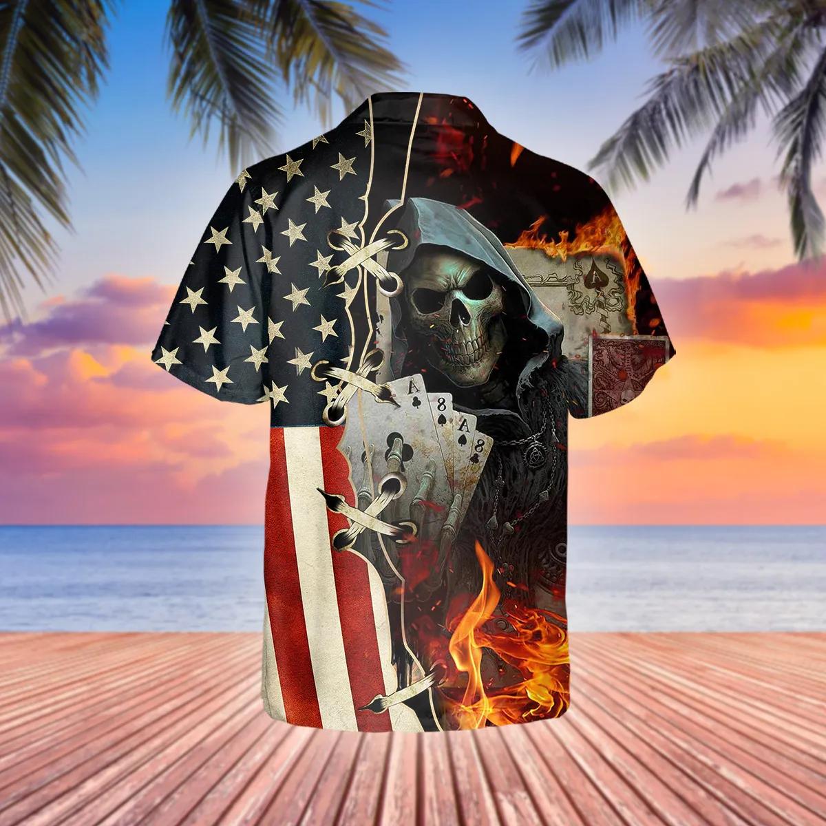 USA Poker Skull Hawaiian Shirt, Hawaiian Button Up Shirt, Aloha Shirts – Best Clothing For You