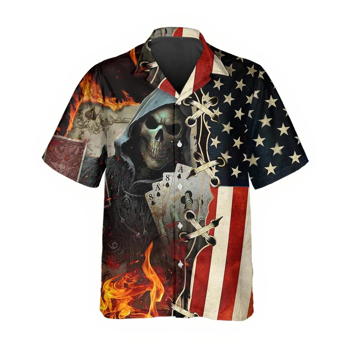 USA Poker Skull Hawaiian Shirt, Hawaiian Button Up Shirt, Aloha Shirts – Best Clothing For You