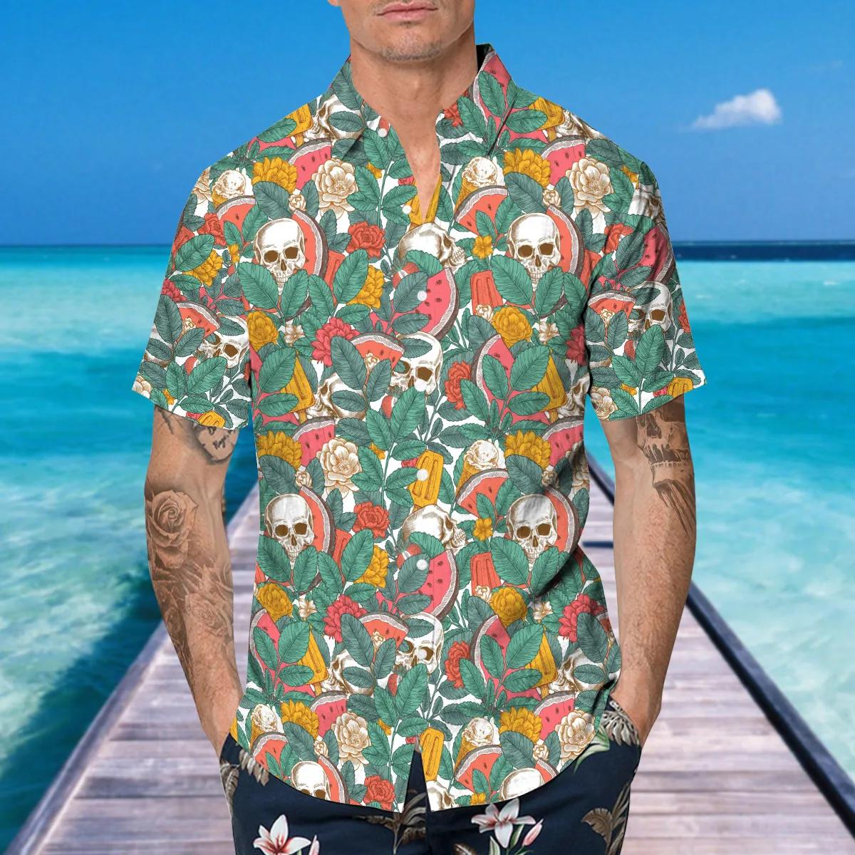 Watermelon Skull Hawaiian Shirt, Hawaiian Button Up Shirt, Aloha Shirts – Best Clothing For You