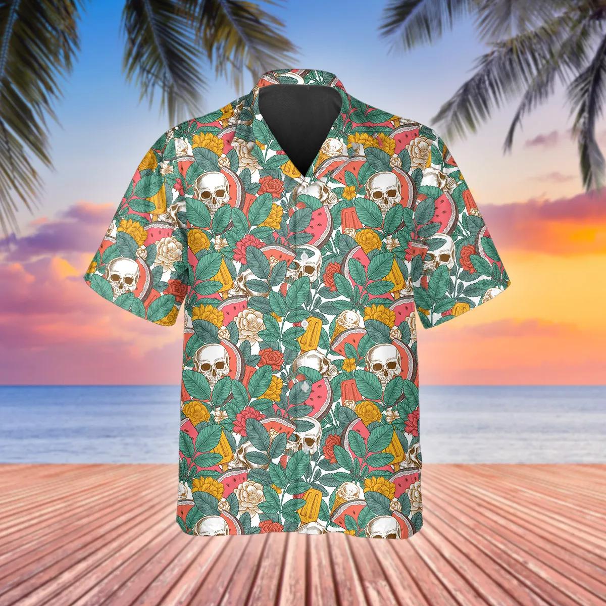 Watermelon Skull Hawaiian Shirt, Hawaiian Button Up Shirt, Aloha Shirts – Best Clothing For You