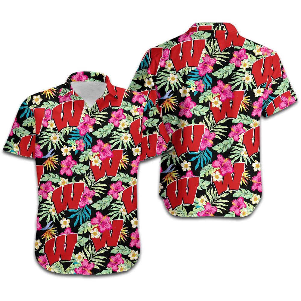 Wisconsin Badgers Hibiscus Hawaiian Shirt Hot Trendy Summer 2024