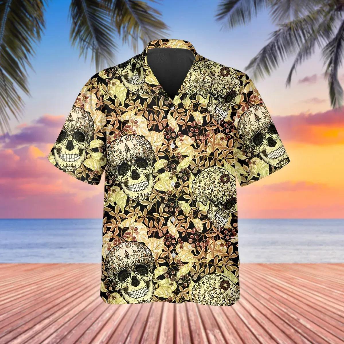 Yellow Plant Seamless Pattern Skull Hawaiian Shirt – Best Clothing For You