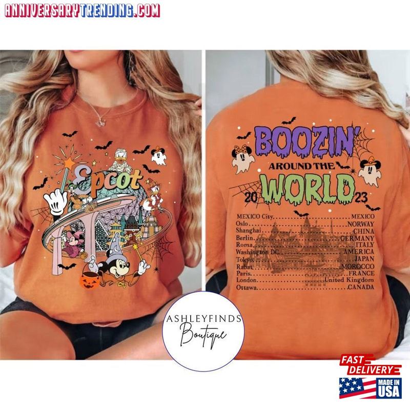 2 Sided Epcot World Tour Halloween Shirt Boozin Around The 2023 Sweatshirt Hoodie