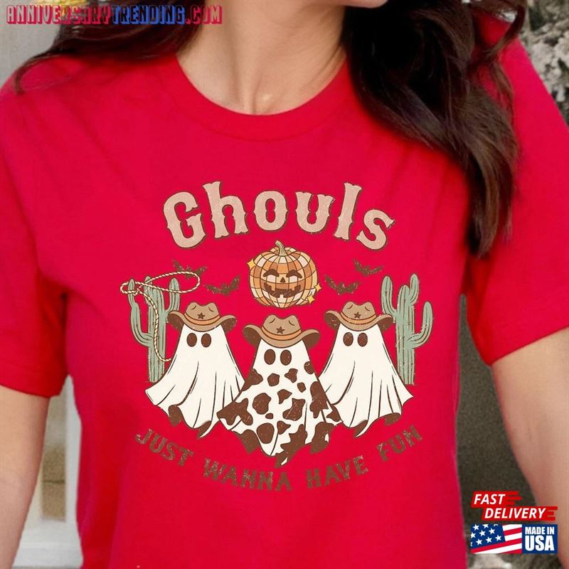 2023 Chouls Shirt Ghouls Just Wanna Have Fun Sweatshirt Retro Halloween Ghost Hoodie T-Shirt