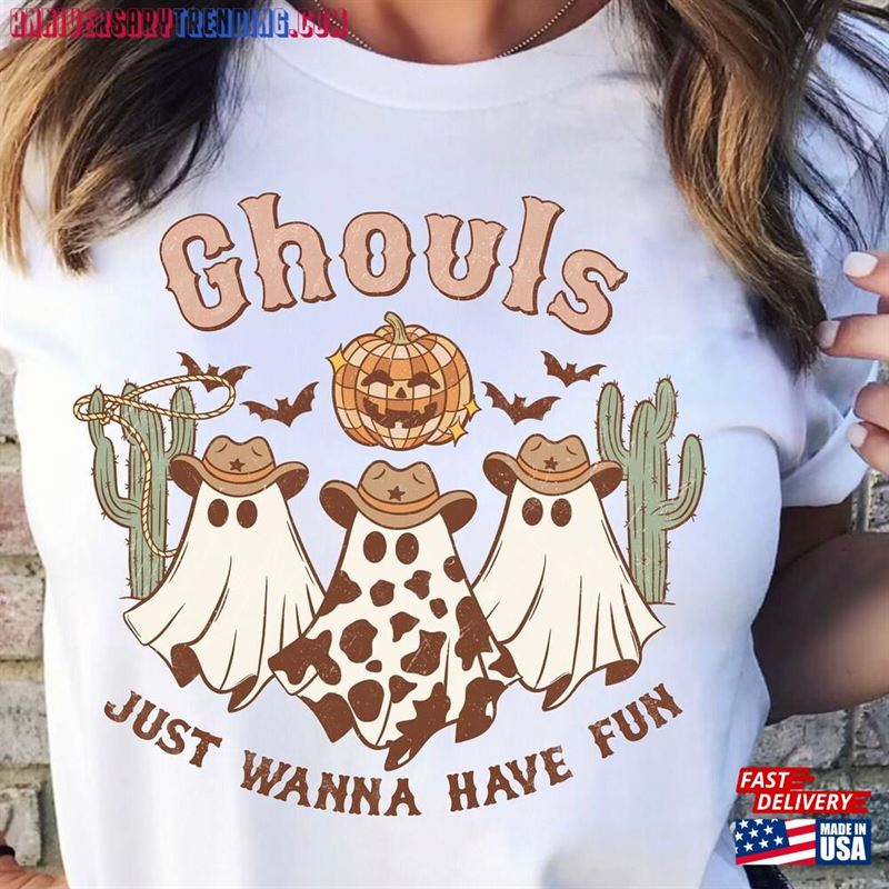 2023 Chouls Shirt Ghouls Just Wanna Have Fun Sweatshirt Retro Halloween Ghost Hoodie T-Shirt