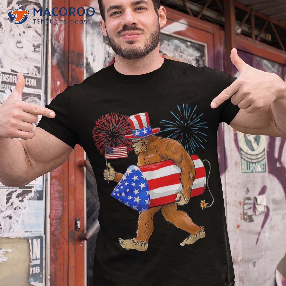 4th Of July Bigfoot American Flag Fireworks Sasquatch Shirt