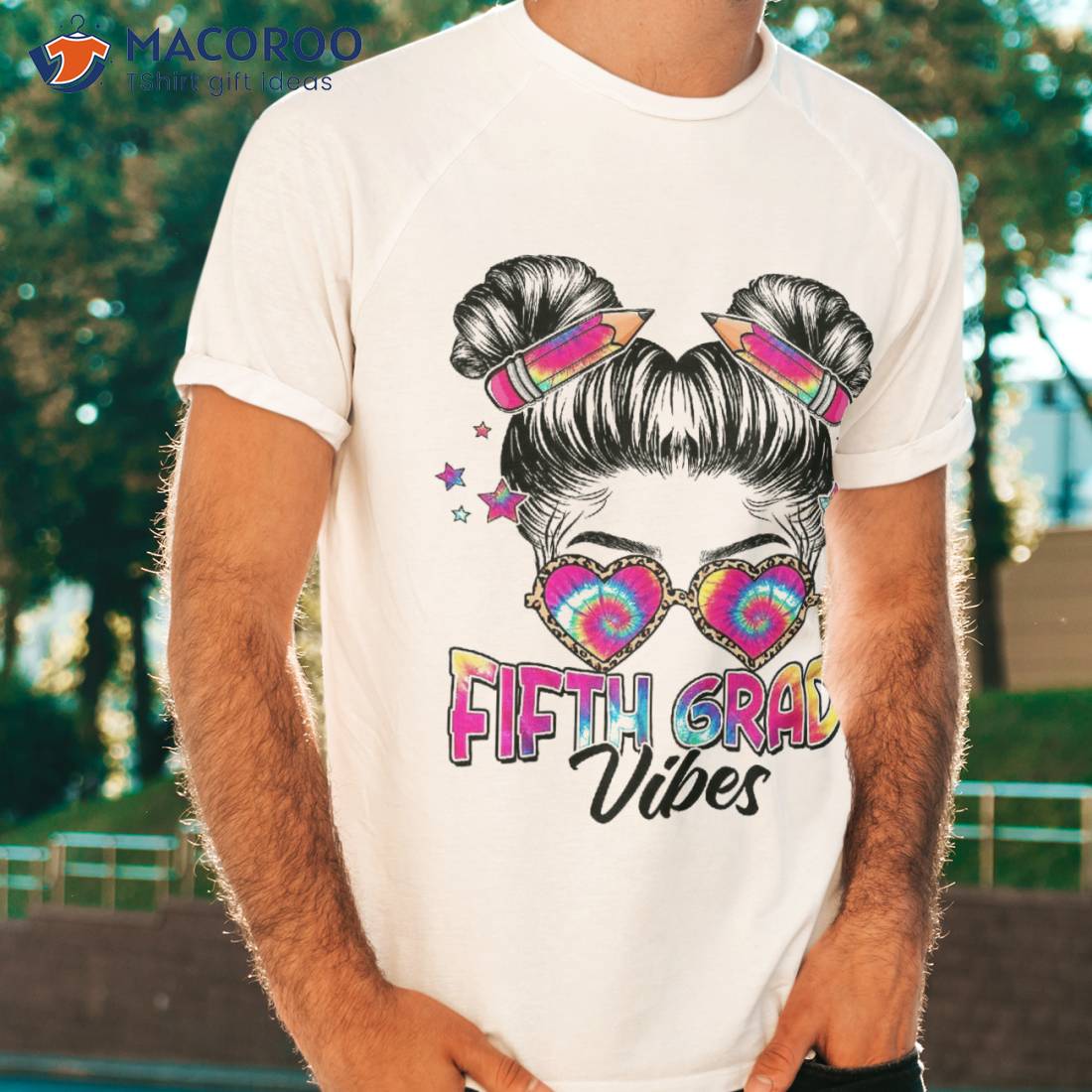 5th Grade Vibes Messy Hair Bun Girl Back To School First Day Shirt