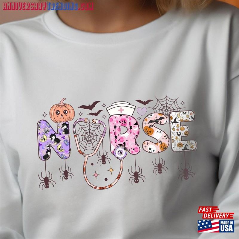 8 Design For Halloween Nurse Sweatshirt Spooky Gifts Unisex Classic