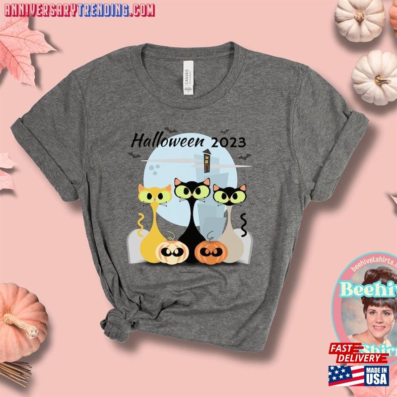 Adult Halloween  Cats And Pumpkins Unisex Jersey Short Sleeve Tee T-Shirt Sweatshirt