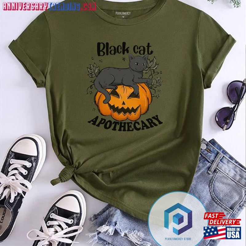 Apothecary Black Cat T-Shirt Halloween Sweatshirt Sweater Hoodie