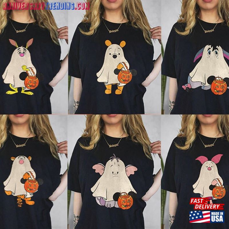 Bear And Friend Characters Halloween Shirt Funny Ghost Spooky Season For Family Group T-Shirt Unisex