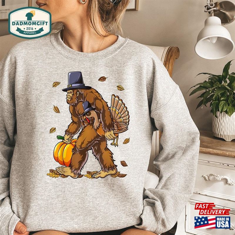 Bigfoot Thanksgiving Sweatshirt Pilgrim Turkey Shirt Hoodie