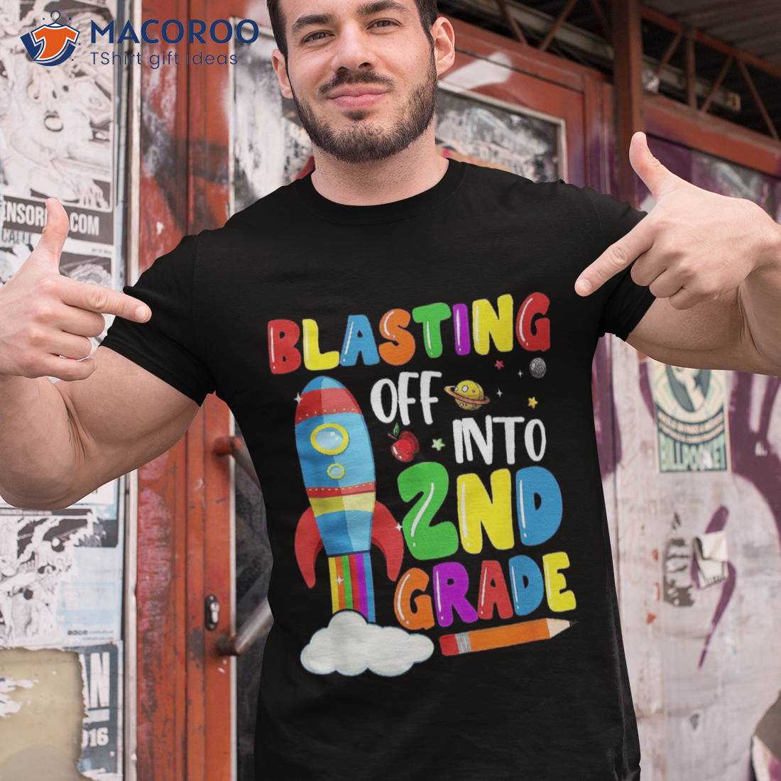 Blasting Off Into 2nd Grade Funny Back To School Boys Kids Shirt