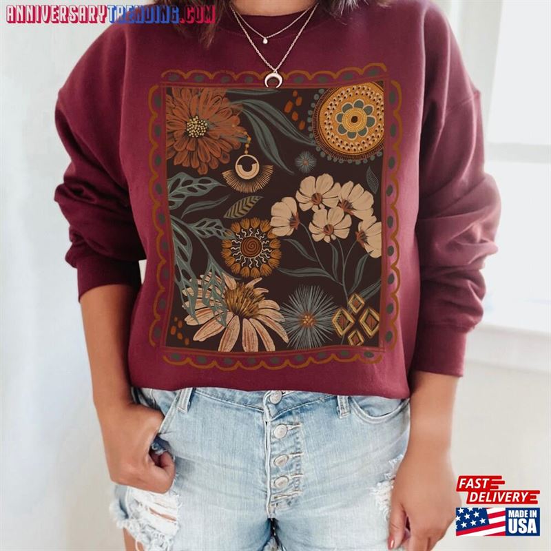 Boho Floral Cottagecore Sweatshirt Fall Flowers Nature T-Shirt Wildflower Garden Hoodie Classic