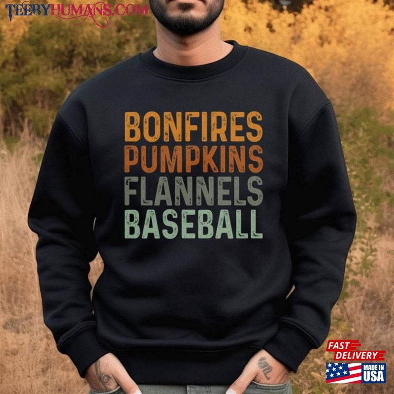 Bonfires Pumpkins Flannel Baseball T-Shirt Fall Y’all Classic Sweatshirt